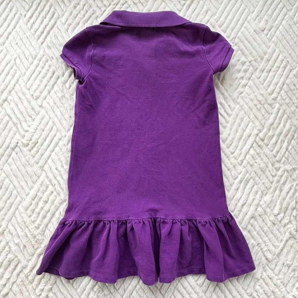 Polo Ralph Lauren Girls Purple Polo Dress 6X Short Sleeve Ruffle Hem